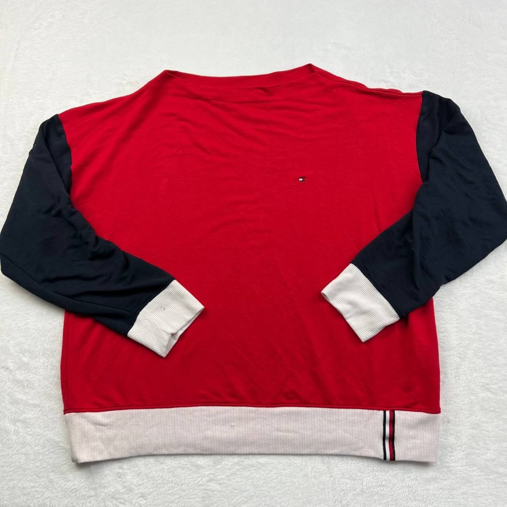 Tommy Hilfiger‎ Medium Long Sleeve Sweatshirt Flag Logo Embroidered Red Women